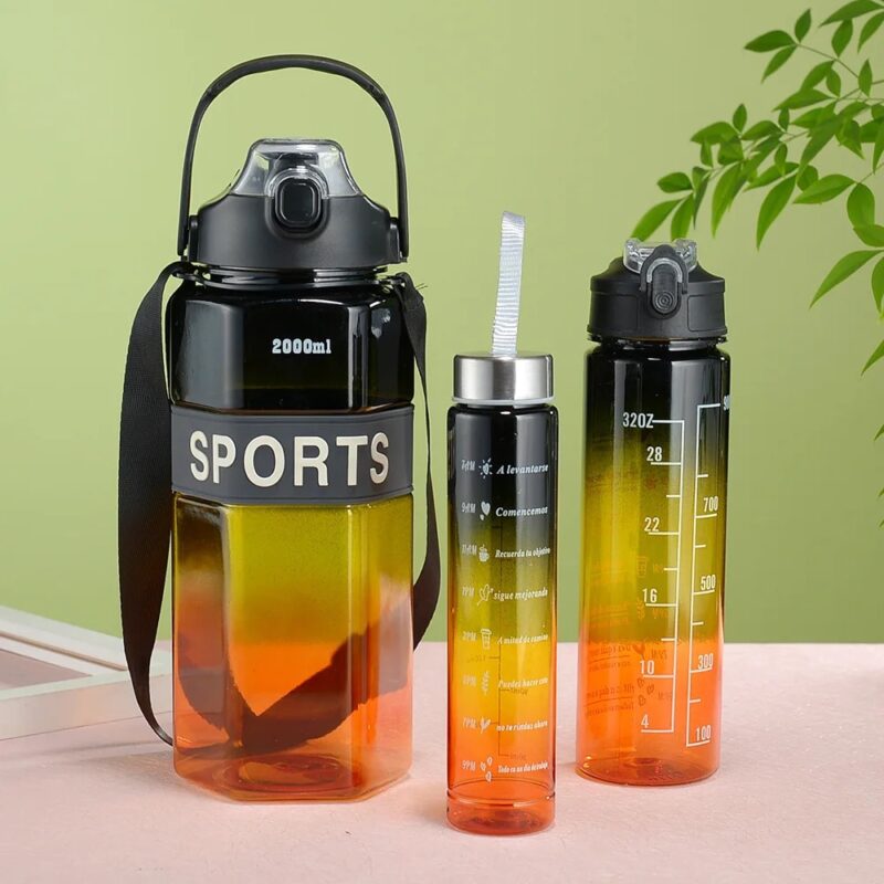 3-in-1 Hexagonal Motivational Sports Bottle – Portable PVC Water Bottle for Outdoor & Camping